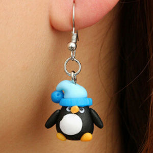 Polymer Clay Penguin  hat Earrings